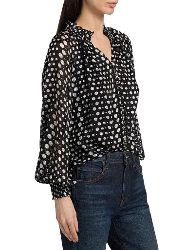 Elie Tahari Women's The Rue Dot Print Blouse - Noir And White | Thumbnail 4 Elie Tahari Women's The Rue Dot Print Blouse - Noir And White | Thumbnail 4