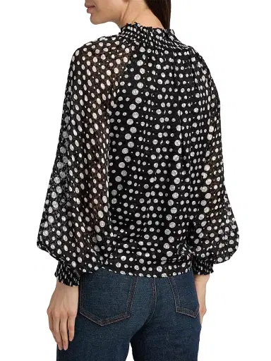 Elie Tahari Women's The Rue Dot Print Blouse - Noir And White | Thumbnail 5 Elie Tahari Women's The Rue Dot Print Blouse - Noir And White | Thumbnail 5