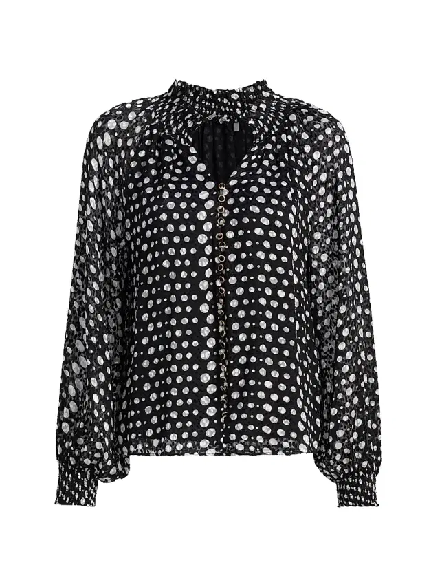 Elie Tahari Women's The Rue Dot Print Blouse - Noir And White