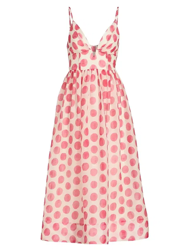 Women's Pero Polka Dot Organza Midi-Dress - Celeste Spot Pink