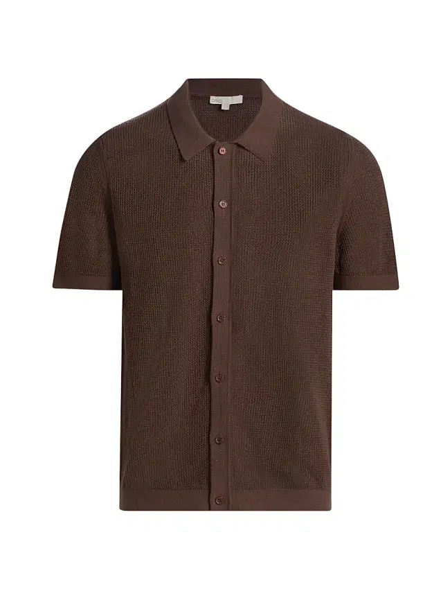 Onia Men's Crochet Knit Button-Front Shirt - Espresso