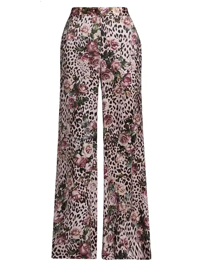 L'AGENCE Women's Pilar Floral Leopard Wide-Leg Pants - Multi Small Rose Cheetah