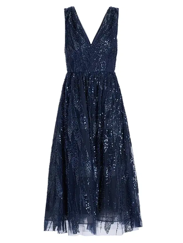 Milly Women's Tinsley Embroidered V-Neck Dress - Navy Multi