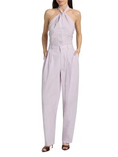 Ronny Kobo Women's Micala Pinstriped Cotton Open-Back Top - Hydrangea - Size XL | Thumbnail 2