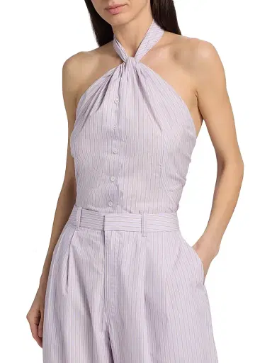 Ronny Kobo Women's Micala Pinstriped Cotton Open-Back Top - Hydrangea - Size XL | Thumbnail 3