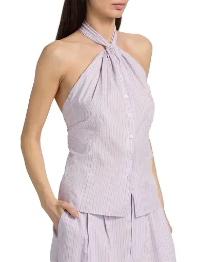 Ronny Kobo Women's Micala Pinstriped Cotton Open-Back Top - Hydrangea - Size XL | Thumbnail 4