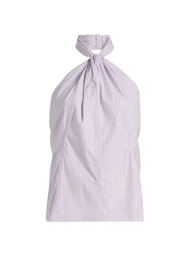 Ronny Kobo Women's Micala Pinstriped Cotton Open-Back Top - Hydrangea - Size XL | Thumbnail 1