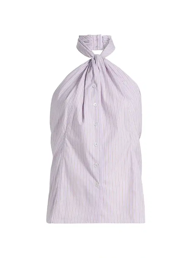 Ronny Kobo Women's Micala Pinstriped Cotton Open-Back Top - Hydrangea