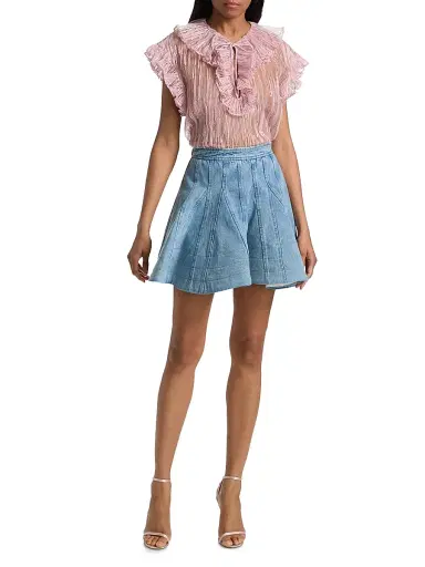 Aknvas Women's Este Sequined Ruffled Sheer Top - Rose Pink - Size 12 | Thumbnail 2