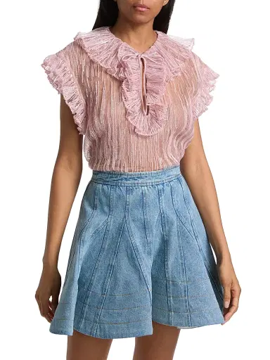 Aknvas Women's Este Sequined Ruffled Sheer Top - Rose Pink - Size 12 | Thumbnail 3