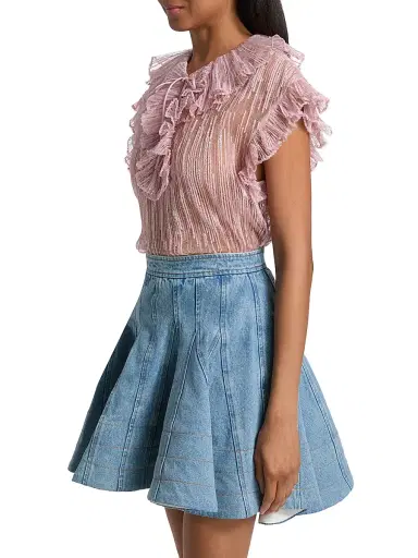 Aknvas Women's Este Sequined Ruffled Sheer Top - Rose Pink - Size 12 | Thumbnail 4