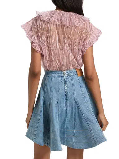 Aknvas Women's Este Sequined Ruffled Sheer Top - Rose Pink - Size 12 | Thumbnail 5