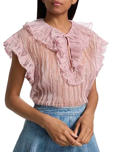 Aknvas Women's Este Sequined Ruffled Sheer Top - Rose Pink - Size 12 | Thumbnail 6