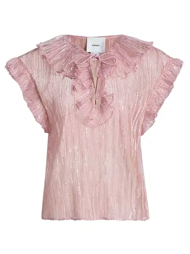 Aknvas Women's Este Sequined Ruffled Sheer Top - Rose Pink - Size 12 | Thumbnail 1