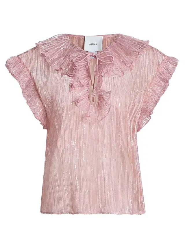 Women's Este Sequined Ruffled Sheer Top - Rose Pink