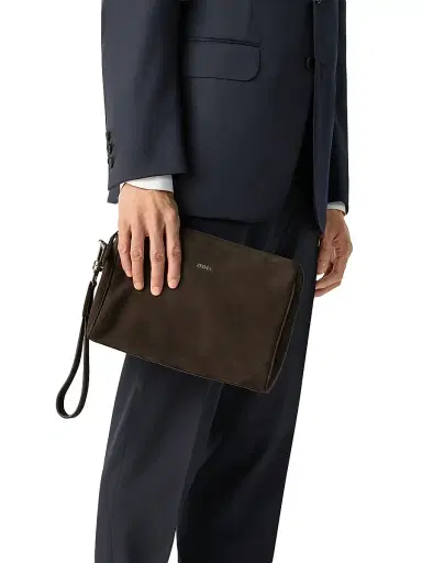 Zegna Men's Secondskin Leather Pouch - Dark Brown | Thumbnail 2