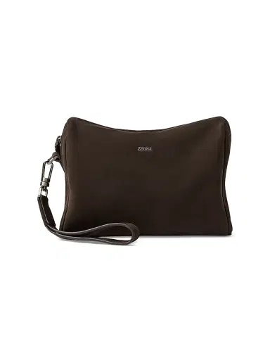 Zegna Men's Secondskin Leather Pouch - Dark Brown | Thumbnail 1