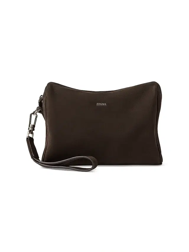 ZEGNA Men's Secondskin Leather Pouch - Dark Brown