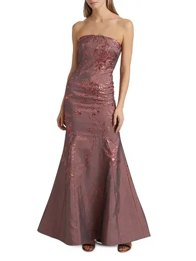 Rene Ruiz Collection Women's Floral Brocade Strapless Fit & Flare Gown - Coral - Size 14 | Thumbnail 3 Rene Ruiz Collection Women's Floral Brocade Strapless Fit & Flare Gown - Coral - Size 14 | Thumbnail 3