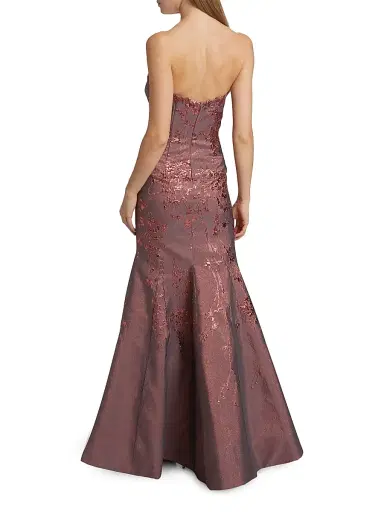 Rene Ruiz Collection Women's Floral Brocade Strapless Fit & Flare Gown - Coral - Size 14 | Thumbnail 5 Rene Ruiz Collection Women's Floral Brocade Strapless Fit & Flare Gown - Coral - Size 14 | Thumbnail 5