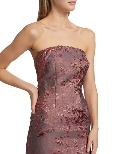 Rene Ruiz Collection Women's Floral Brocade Strapless Fit & Flare Gown - Coral - Size 14 | Thumbnail 6 Rene Ruiz Collection Women's Floral Brocade Strapless Fit & Flare Gown - Coral - Size 14 | Thumbnail 6