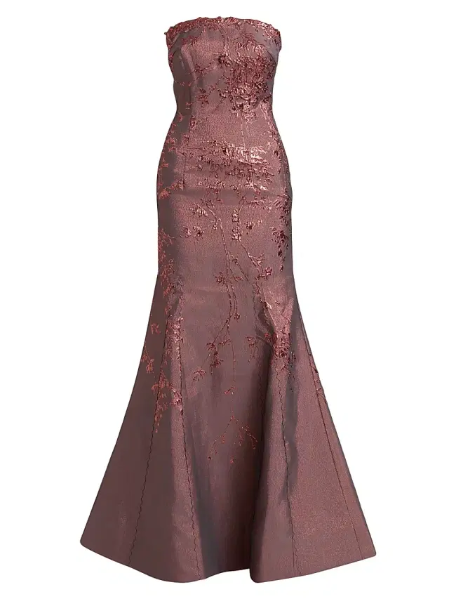 Rene Ruiz Collection Women's Floral Brocade Strapless Fit & Flare Gown - Coral