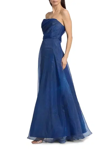 Rene Ruiz Collection Women's Draped Organza Strapless Gown - Navy - Size 16 | Thumbnail 2