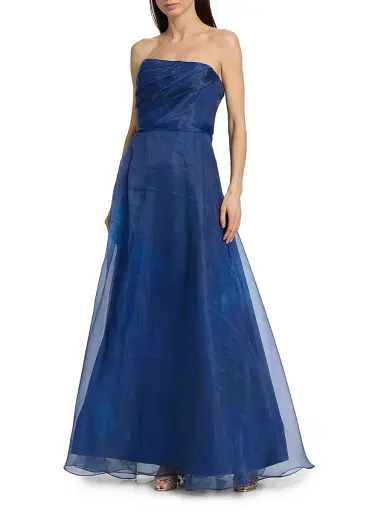 Rene Ruiz Collection Women's Draped Organza Strapless Gown - Navy - Size 16 | Thumbnail 3