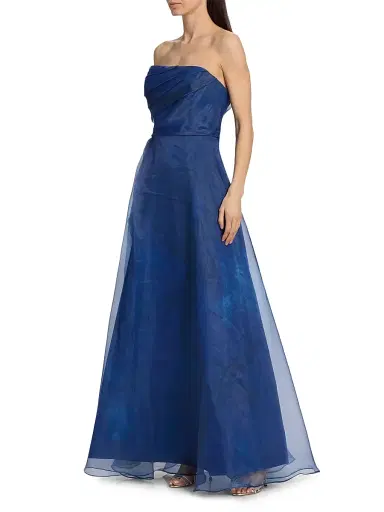Rene Ruiz Collection Women's Draped Organza Strapless Gown - Navy - Size 16 | Thumbnail 4