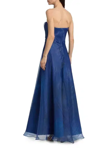 Rene Ruiz Collection Women's Draped Organza Strapless Gown - Navy - Size 16 | Thumbnail 5