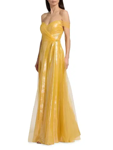 Rene Ruiz Collection Women's Draped Off-The-Shoulder Tulle Gown - Gold - Size 12 | Thumbnail 2