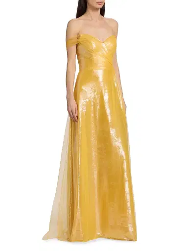 Rene Ruiz Collection Women's Draped Off-The-Shoulder Tulle Gown - Gold - Size 12 | Thumbnail 4