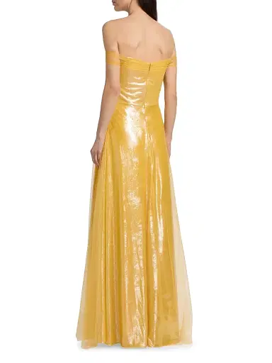 Rene Ruiz Collection Women's Draped Off-The-Shoulder Tulle Gown - Gold - Size 12 | Thumbnail 5
