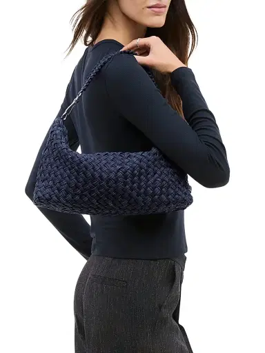 Naghedi Women's Porto Small Double Weave Half Moon Shoulder Bag - Indigo | Thumbnail 2 Naghedi Women's Porto Small Double Weave Half Moon Shoulder Bag - Indigo | Thumbnail 2