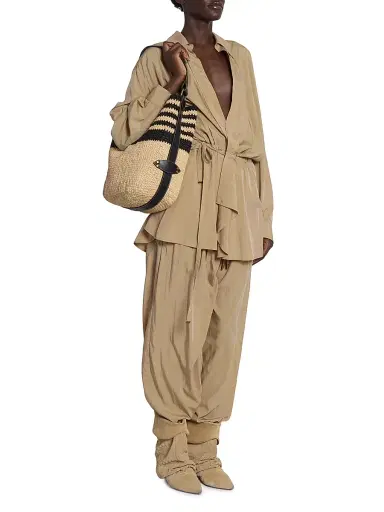 Isabel Marant Women's Bayia Striped Raffia Tote Bag - Black Natural | Thumbnail 2