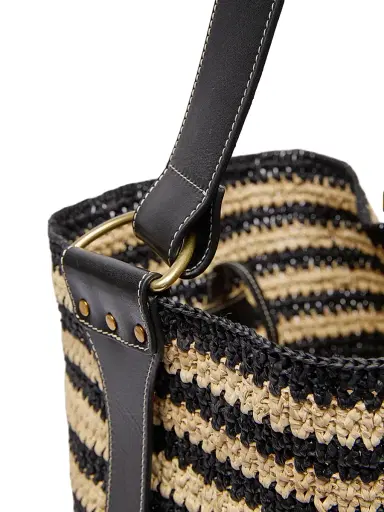 Isabel Marant Women's Bayia Striped Raffia Tote Bag - Black Natural | Thumbnail 4