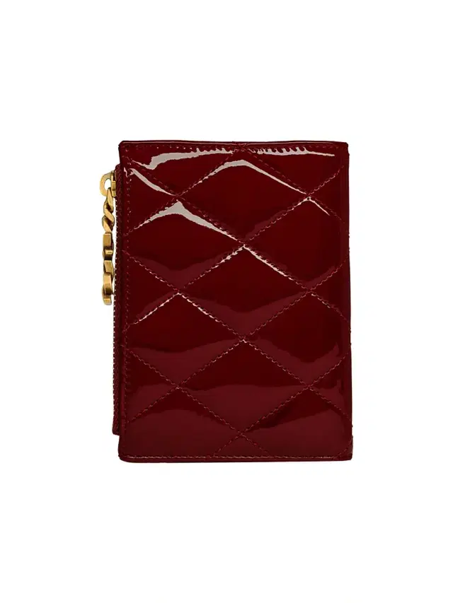 Saint Laurent Women's Cassandre Bijou Bi Fold Wallet in Patent Leather - Grenade