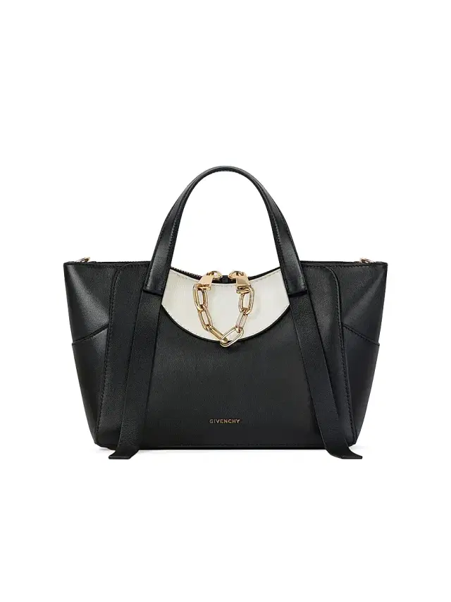 Women's The  Snatch Top Handle Bag in Grained Bicolor Leather - Black White