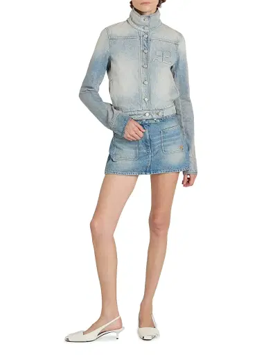 Courrèges Women's Reedition Button-Front Denim Jacket - Denim Bleu Delave | Thumbnail 2 Courrèges Women's Reedition Button-Front Denim Jacket - Denim Bleu Delave | Thumbnail 2