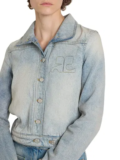 Courrèges Women's Reedition Button-Front Denim Jacket - Denim Bleu Delave | Thumbnail 6 Courrèges Women's Reedition Button-Front Denim Jacket - Denim Bleu Delave | Thumbnail 6