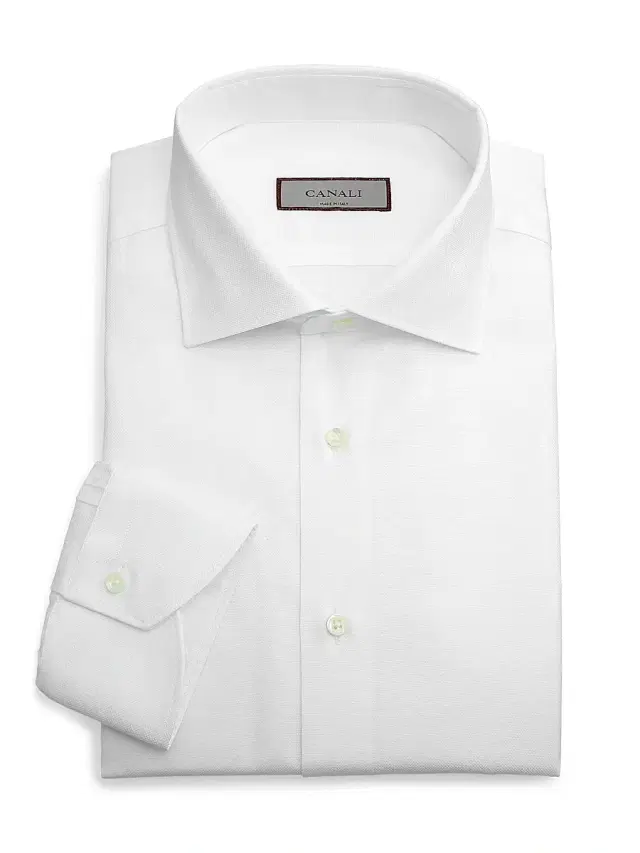 Canali Men's Solid Mini Pique Dress Shirt - White