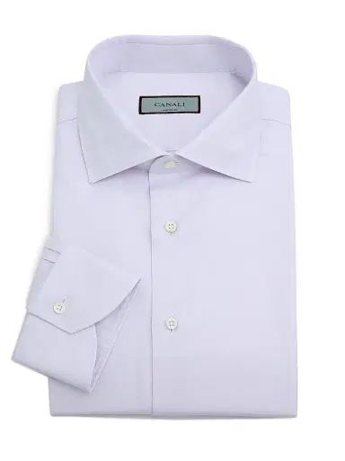 Canali Men's Solid Mini Pique Dress Shirt - Pink - Size 17.5 | Thumbnail 1 Canali Men's Solid Mini Pique Dress Shirt - Pink - Size 17.5 | Thumbnail 1