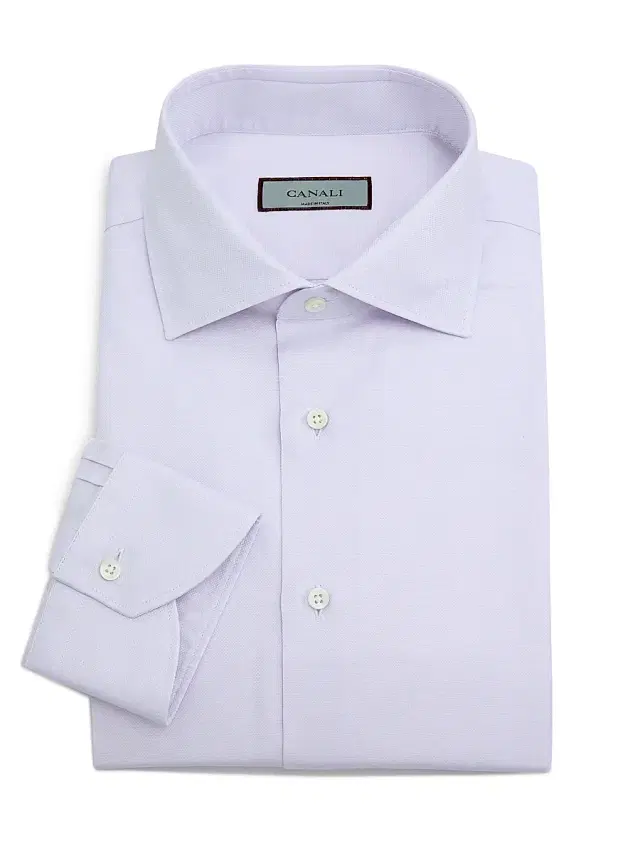 Canali Men's Solid Mini Pique Dress Shirt - Pink