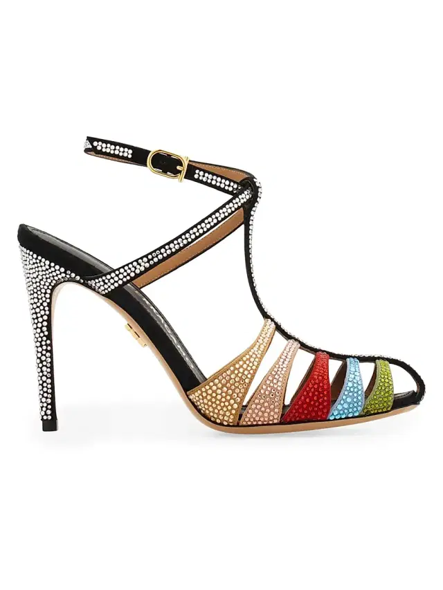 FERRAGAMO Women's Lipa 9MM Crystal-Embellished Suede Stiletto Sandals - Nero Corn Green Washed Denim