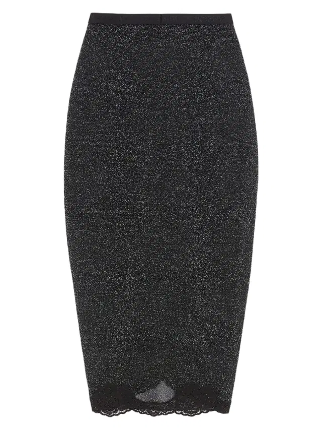 Valentino Garavani Women's Lurex Knit Skirt - Black Silver