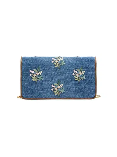 Valentino Garavani Women's VLogo Signature Mini Shoulder Bag in Denim with Floral Embroidery - Denim | Thumbnail 2 Valentino Garavani Women's VLogo Signature Mini Shoulder Bag in Denim with Floral Embroidery - Denim | Thumbnail 2