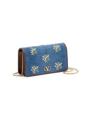 Valentino Garavani Women's VLogo Signature Mini Shoulder Bag in Denim with Floral Embroidery - Denim | Thumbnail 3 Valentino Garavani Women's VLogo Signature Mini Shoulder Bag in Denim with Floral Embroidery - Denim | Thumbnail 3