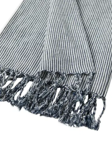 Brunello Cucinelli Striped Linen Lightweight Throw with Fringe | Thumbnail 2 Brunello Cucinelli Striped Linen Lightweight Throw with Fringe | Thumbnail 2