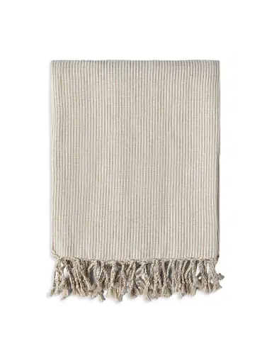 Brunello Cucinelli Striped Linen Lightweight Throw with Fringe | Thumbnail 4 Brunello Cucinelli Striped Linen Lightweight Throw with Fringe | Thumbnail 4