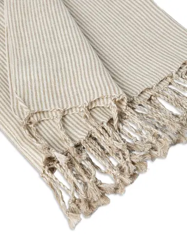 Brunello Cucinelli Striped Linen Lightweight Throw with Fringe | Thumbnail 5 Brunello Cucinelli Striped Linen Lightweight Throw with Fringe | Thumbnail 5